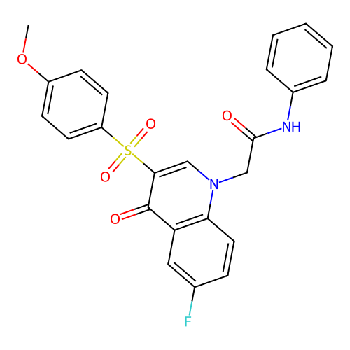 2-[6-fluoro-3-(4-methoxyphenyl)sulfonyl-4-oxoquinolin-1-yl]-N-phenylacetamide structure