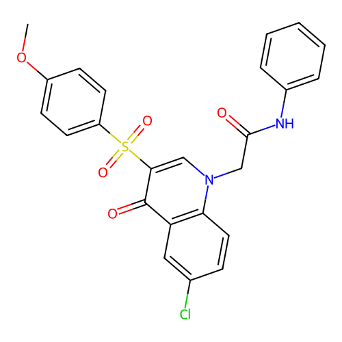2-[6-chloro-3-(4-methoxyphenyl)sulfonyl-4-oxoquinolin-1-yl]-N-phenylacetamide structure