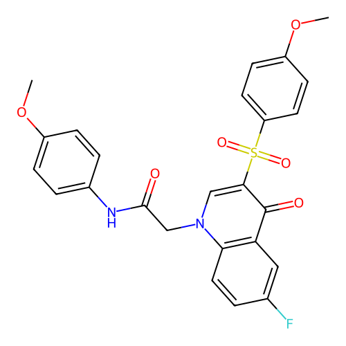 2-[6-fluoro-3-(4-methoxybenzenesulfonyl)-4-oxo-1,4-dihydroquinolin-1-yl]-N-(4-methoxyphenyl)acetamide structure