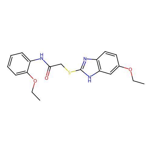2-[(5-ethoxy-1H-benzimidazol-2-yl)sulfanyl]-N-(2-ethoxyphenyl)acetamide structure