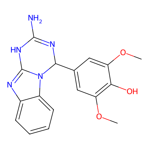 4-(2-amino-1,4-dihydro[1,3,5]triazino[1,2-a]benzimidazol-4-yl)-2,6-dimethoxyphenol structure