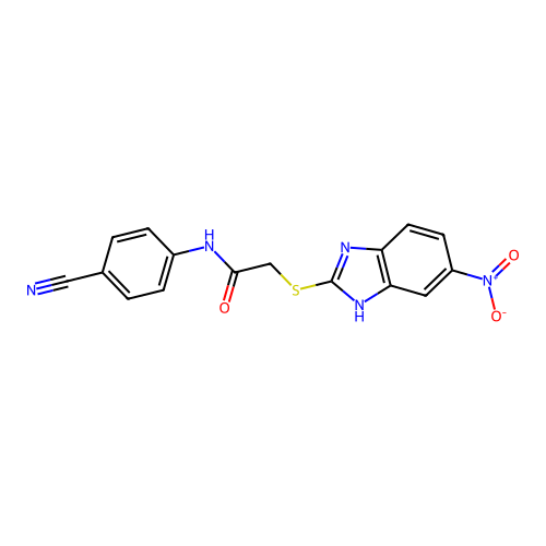 N-(4-cyanophenyl)-2-[(5-nitro-1H-benzimidazol-2-yl)sulfanyl]acetamide structure