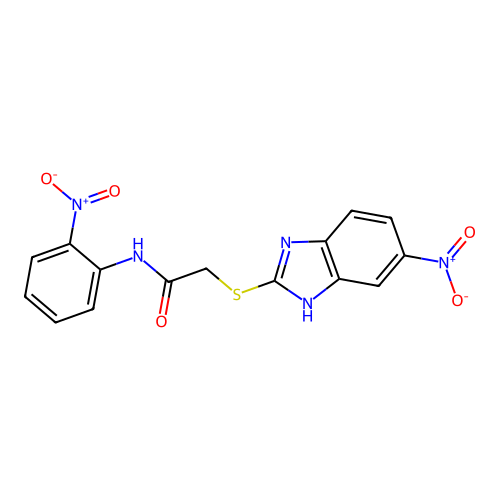 2-[(5-nitro-1H-benzimidazol-2-yl)sulfanyl]-N-(2-nitrophenyl)acetamide structure
