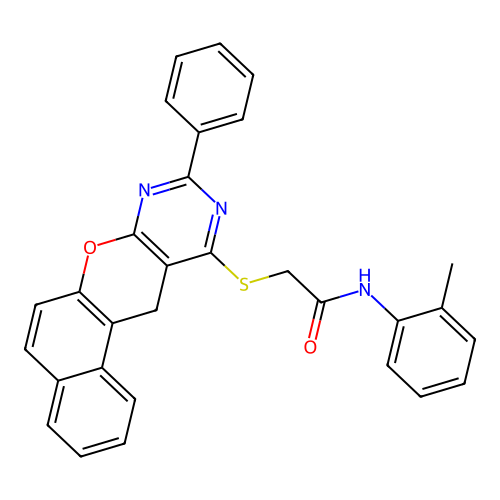 N-(2-METHYLPHENYL)-2-[(2-PHENYL-5H-12-OXA-1,3-DIAZATETRAPHEN-4-YL)SULFANYL]ACETAMIDE structure