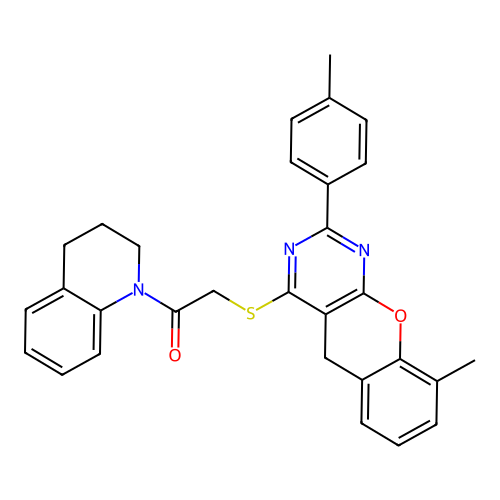 2-{[9-methyl-2-(4-methylphenyl)-5H-chromeno[2,3-d]pyrimidin-4-yl]sulfanyl}-1-(1,2,3,4-tetrahydroquinolin-1-yl)ethan-1-one structure