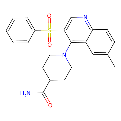 1-[3-(Benzenesulfonyl)-6-methylquinolin-4-yl]piperidine-4-carboxamide structure