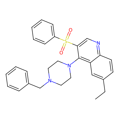 3-(Benzenesulfonyl)-4-(4-benzylpiperazin-1-yl)-6-ethylquinoline structure