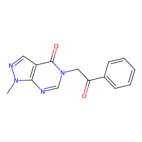 1-methyl-5-(2-oxo-2-phenylethyl)-1,5-dihydro-4H-pyrazolo[3,4-d]pyrimidin-4-one structure