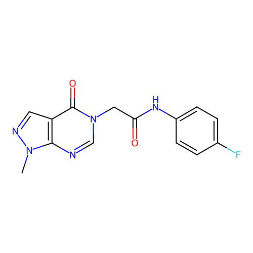 N-(4-fluorophenyl)-2-(1-methyl-4-oxopyrazolo[3,4-d]pyrimidin-5-yl)acetamide structure