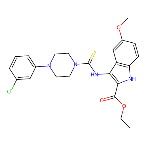 ethyl 3-{[4-(3-chlorophenyl)piperazine-1-carbothioyl]amino}-5-methoxy-1H-indole-2-carboxylate structure