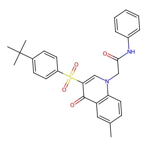 2-[3-(4-tert-butylphenyl)sulfonyl-6-methyl-4-oxoquinolin-1-yl]-N-phenylacetamide structure