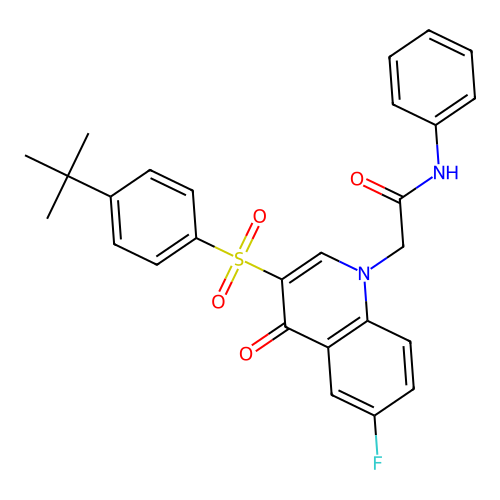 2-[3-(4-tert-butylphenyl)sulfonyl-6-fluoro-4-oxoquinolin-1-yl]-N-phenylacetamide structure