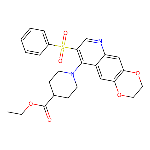 ethyl 1-[8-(benzenesulfonyl)-2H,3H-[1,4]dioxino[2,3-g]quinolin-9-yl]piperidine-4-carboxylate structure