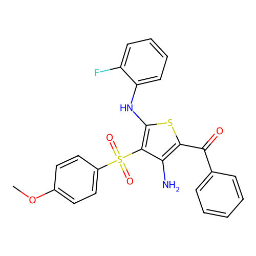 5-Benzoyl-N2-(2-fluorophenyl)-3-(4-methoxybenzenesulfonyl)thiophene-2,4-diamine structure
