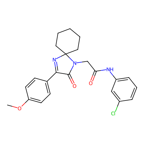 N-(3-chlorophenyl)-2-[3-(4-methoxyphenyl)-2-oxo-1,4-diazaspiro[4.5]dec-3-en-1-yl]acetamide structure