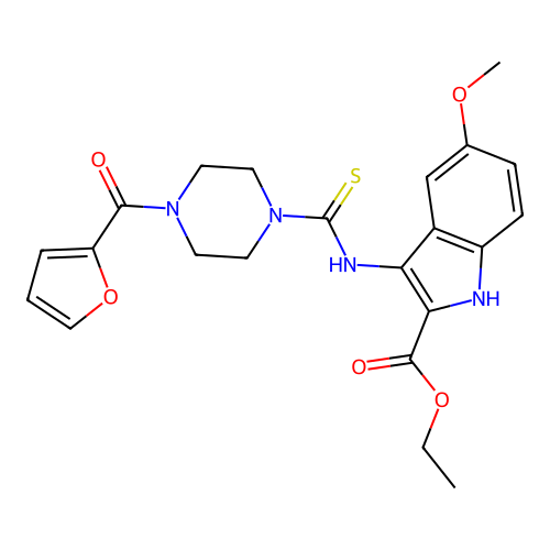 ethyl 3-{[4-(furan-2-carbonyl)piperazine-1-carbothioyl]amino}-5-methoxy-1H-indole-2-carboxylate structure