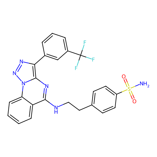 4-[2-({3-[3-(trifluoromethyl)phenyl]-[1,2,3]triazolo[1,5-a]quinazolin-5-yl}amino)ethyl]benzene-1-sulfonamide structure