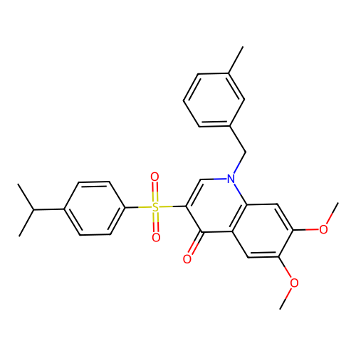 6,7-dimethoxy-1-[(3-methylphenyl)methyl]-3-[4-(propan-2-yl)benzenesulfonyl]-1,4-dihydroquinolin-4-one structure