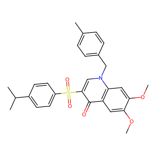 6,7-dimethoxy-1-[(4-methylphenyl)methyl]-3-[4-(propan-2-yl)benzenesulfonyl]-1,4-dihydroquinolin-4-one structure