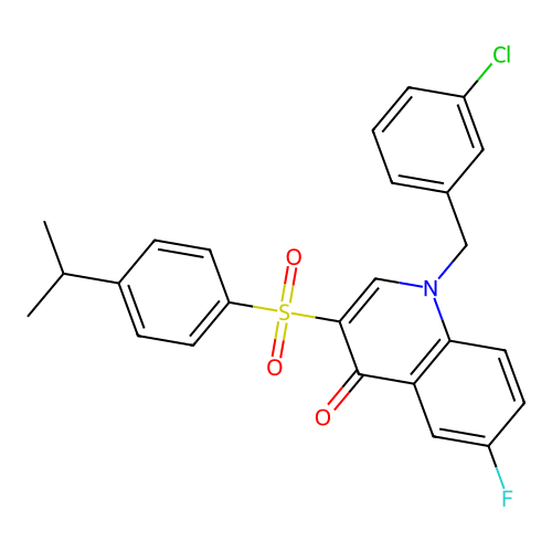1-(3-chlorobenzyl)-6-fluoro-3-((4-isopropylphenyl)sulfonyl)quinolin-4(1H)-one structure