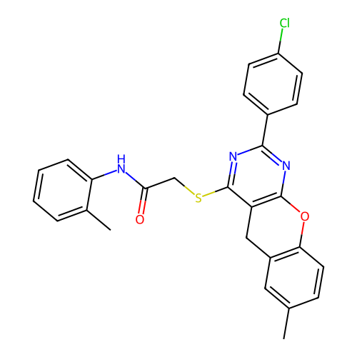 2-{[2-(4-CHLOROPHENYL)-7-METHYL-5H-CHROMENO[2,3-D]PYRIMIDIN-4-YL]SULFANYL}-N-(2-METHYLPHENYL)ACETAMIDE structure
