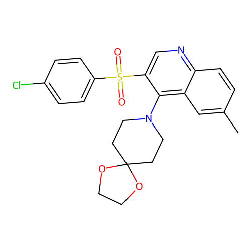 8-[3-(4-CHLOROBENZENESULFONYL)-6-METHYLQUINOLIN-4-YL]-1,4-DIOXA-8-AZASPIRO[4.5]DECANE structure