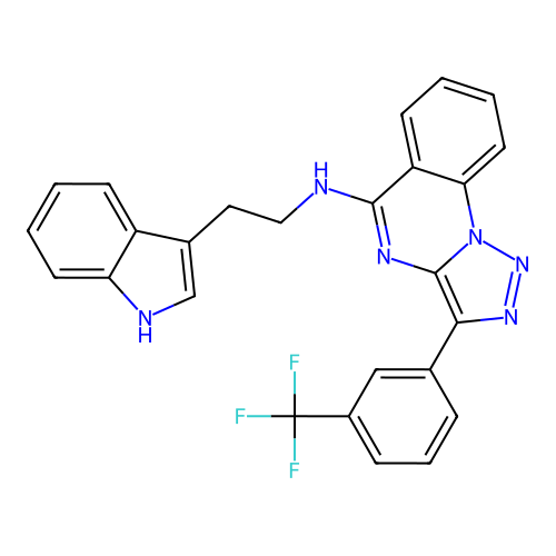 N-[2-(1H-indol-3-yl)ethyl]-3-[3-(trifluoromethyl)phenyl]-[1,2,3]triazolo[1,5-a]quinazolin-5-amine structure