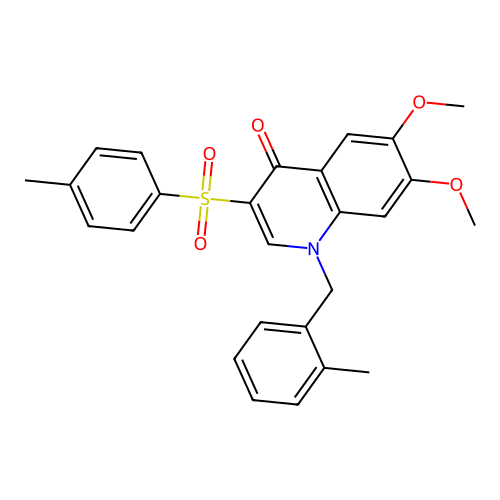 6,7-dimethoxy-1-(2-methylbenzyl)-3-tosylquinolin-4(1H)-one structure