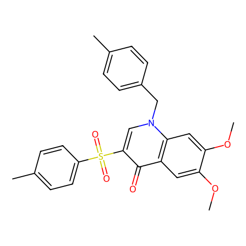 6,7-dimethoxy-1-(4-methylbenzyl)-3-tosylquinolin-4(1H)-one structure
