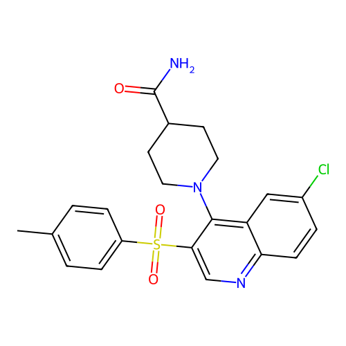 1-[6-Chloro-3-(4-methylbenzenesulfonyl)quinolin-4-yl]piperidine-4-carboxamide structure