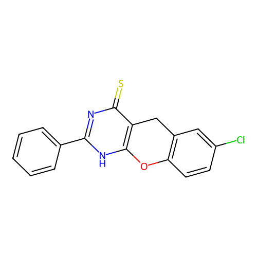 7-Chloro-2-phenyl-1,5-dihydrochromeno[2,3-d]pyrimidine-4-thione structure