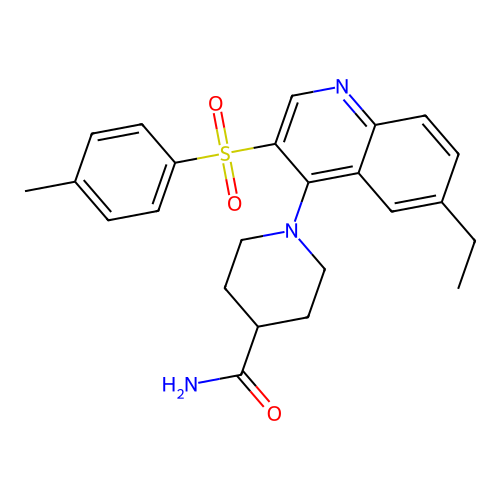 1-[6-Ethyl-3-(4-methylbenzenesulfonyl)quinolin-4-yl]piperidine-4-carboxamide structure
