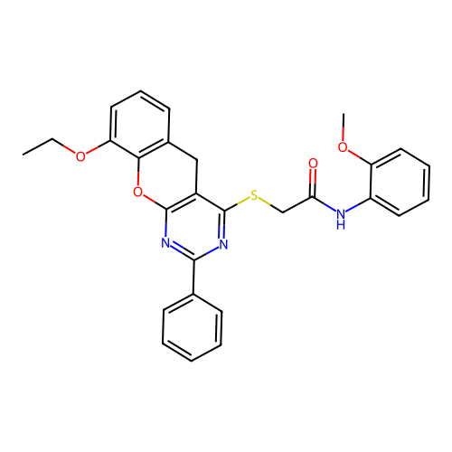 2-({9-ETHOXY-2-PHENYL-5H-CHROMENO[2,3-D]PYRIMIDIN-4-YL}SULFANYL)-N-(2-METHOXYPHENYL)ACETAMIDE structure