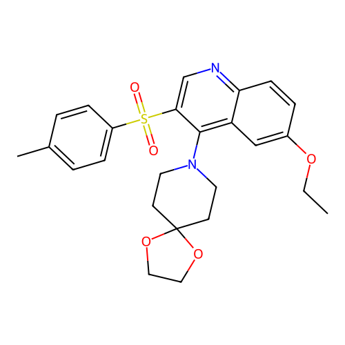 8-[6-ethoxy-3-(4-methylbenzenesulfonyl)quinolin-4-yl]-1,4-dioxa-8-azaspiro[4.5]decane structure