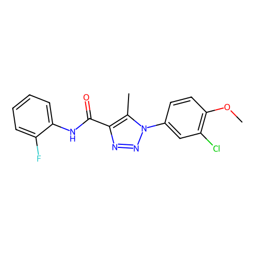 1-(3-chloro-4-methoxyphenyl)-N-(2-fluorophenyl)-5-methyl-1H-1,2,3-triazole-4-carboxamide structure