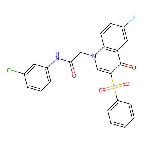 2-[3-(benzenesulfonyl)-6-fluoro-4-oxoquinolin-1-yl]-N-(3-chlorophenyl)acetamide structure