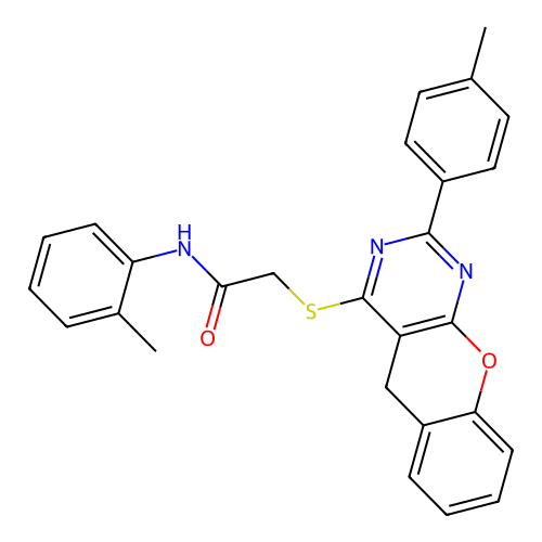N-(2-methylphenyl)-2-{[2-(4-methylphenyl)-5H-chromeno[2,3-d]pyrimidin-4-yl]sulfanyl}acetamide structure