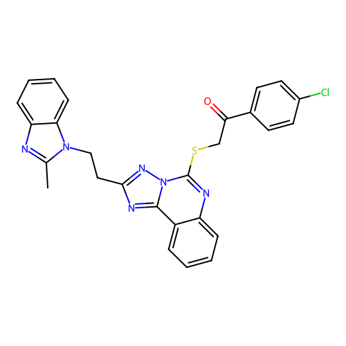 1-(4-chlorophenyl)-2-({2-[2-(2-methyl-1H-1,3-benzodiazol-1-yl)ethyl]-[1,2,4]triazolo[1,5-c]quinazolin-5-yl}sulfanyl)ethan-1-one structure
