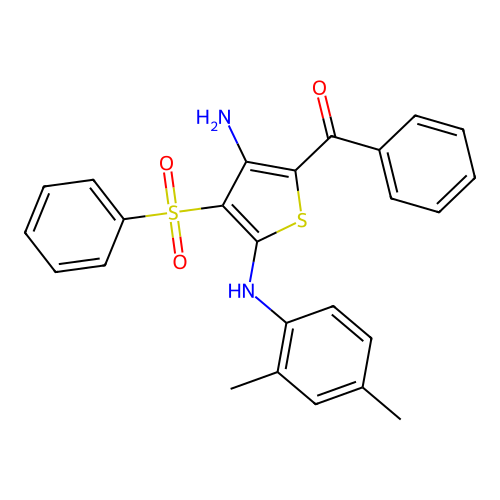 5-Benzoyl-3-(benzenesulfonyl)-N2-(2,4-dimethylphenyl)thiophene-2,4-diamine structure