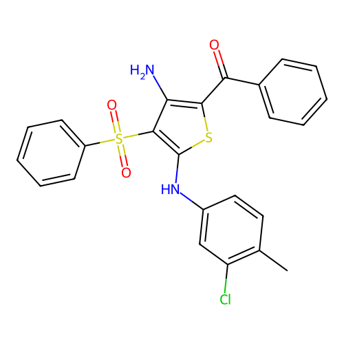 5-Benzoyl-3-(benzenesulfonyl)-N2-(3-chloro-4-methylphenyl)thiophene-2,4-diamine structure