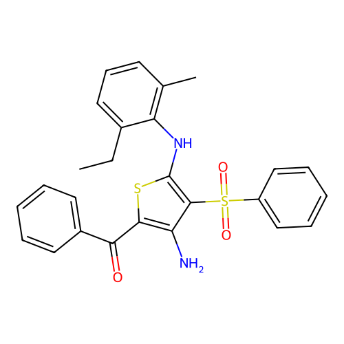 5-Benzoyl-3-(benzenesulfonyl)-N2-(2-ethyl-6-methylphenyl)thiophene-2,4-diamine structure