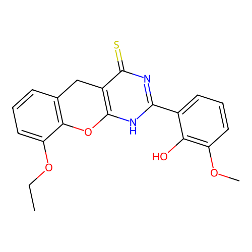 9-ethoxy-2-(2-hydroxy-3-methoxyphenyl)-3H-chromeno[2,3-d]pyrimidine-4(5H)-thione structure
