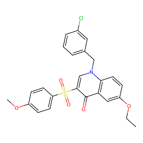 1-[(3-Chlorophenyl)methyl]-6-ethoxy-3-(4-methoxyphenyl)sulfonylquinolin-4-one structure