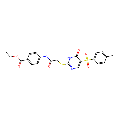 Ethyl 4-(2-((6-oxo-5-tosyl-1,6-dihydropyrimidin-2-yl)thio)acetamido)benzoate structure