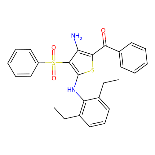 5-Benzoyl-3-(benzenesulfonyl)-N2-(2,6-diethylphenyl)thiophene-2,4-diamine structure
