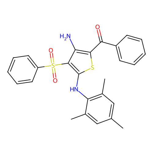 5-Benzoyl-3-(benzenesulfonyl)-N2-(2,4,6-trimethylphenyl)thiophene-2,4-diamine structure