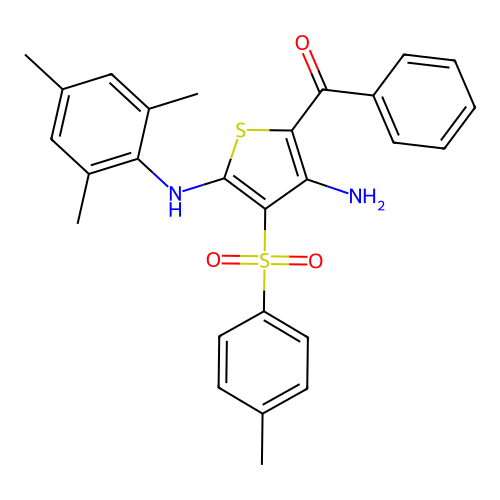 (3-Amino-5-(mesitylamino)-4-tosylthiophen-2-yl)(phenyl)methanone structure