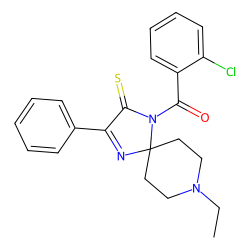 1-(2-Chlorobenzoyl)-8-ethyl-3-phenyl-1,4,8-triazaspiro[4.5]dec-3-ene-2-thione structure