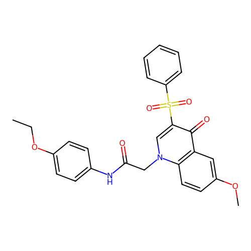 2-[3-(benzenesulfonyl)-6-methoxy-4-oxoquinolin-1-yl]-N-(4-ethoxyphenyl)acetamide structure