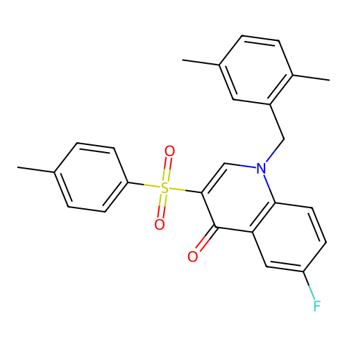 1-(2,5-dimethylbenzyl)-6-fluoro-3-tosylquinolin-4(1H)-one structure